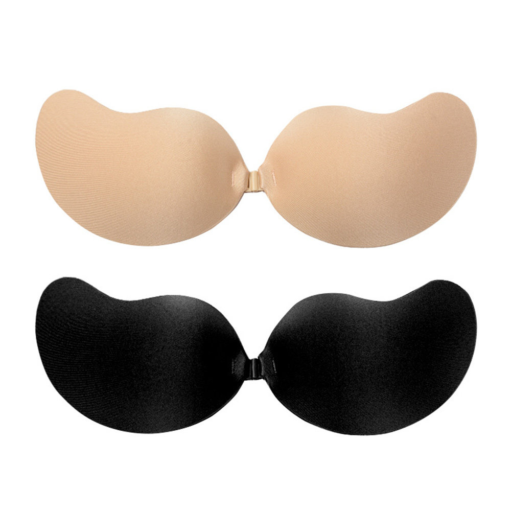 Strapless Bra Backless - 2枚入り、目立たないブラ、胸に貼るタイプ、超薄型シリコン製、ワンピースタイプ、接着式、ストラップなし、バストアップ効果、バックレスドレスやウェディングスカートに最適、マンゴー色