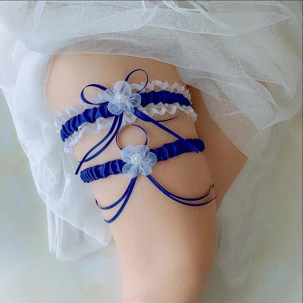 Garter Belt Set - 2個セット サテンリボン ウェディング ブライダル ガーターベルト 伸縮性のある蝶結び