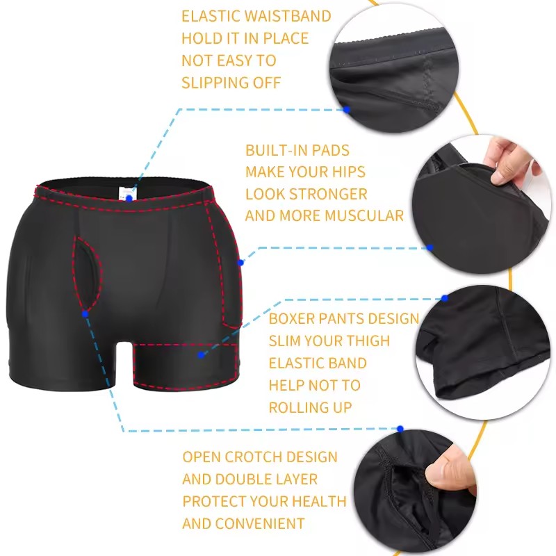 男性パッド入りヒップエンハンサー戦利品ブースター成形ボーイシ - Boyshort Underwear のレビューと価格