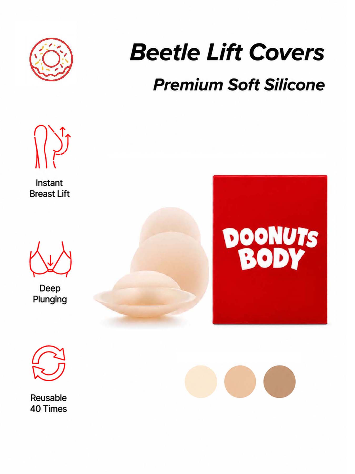 DOONUTS シリコン製、再利用可能、防水、通気性のある、 - Nipple Cover Pasties のレビューと価格