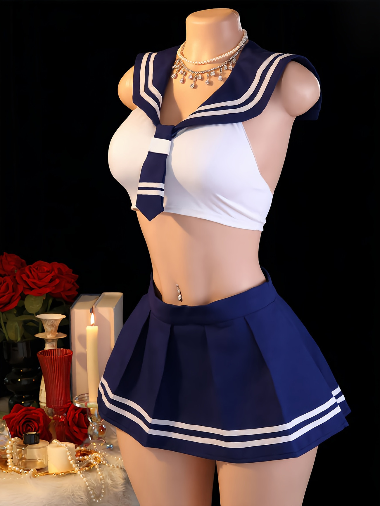 レディース2点セットセーラー風ロールプレイコスチュームセット - Garter Belt Set のレビューと価格