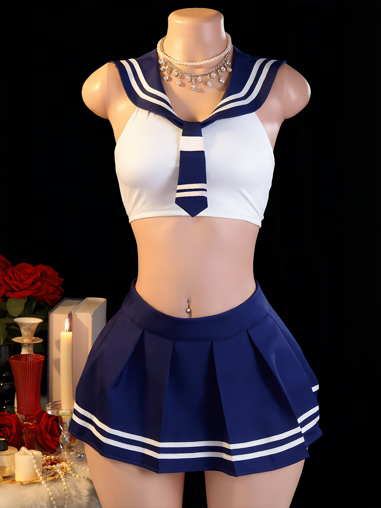 レディース2点セットセーラー風ロールプレイコスチュームセット - Garter Belt Set のレビューと価格