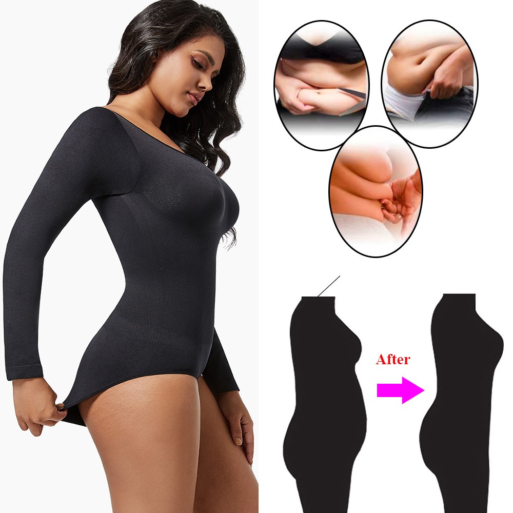 女性用ワンピースシェイプウェアボディスーツ、お腹引き締め長袖 - Shapewear Bodysuit Firm のレビューと価格